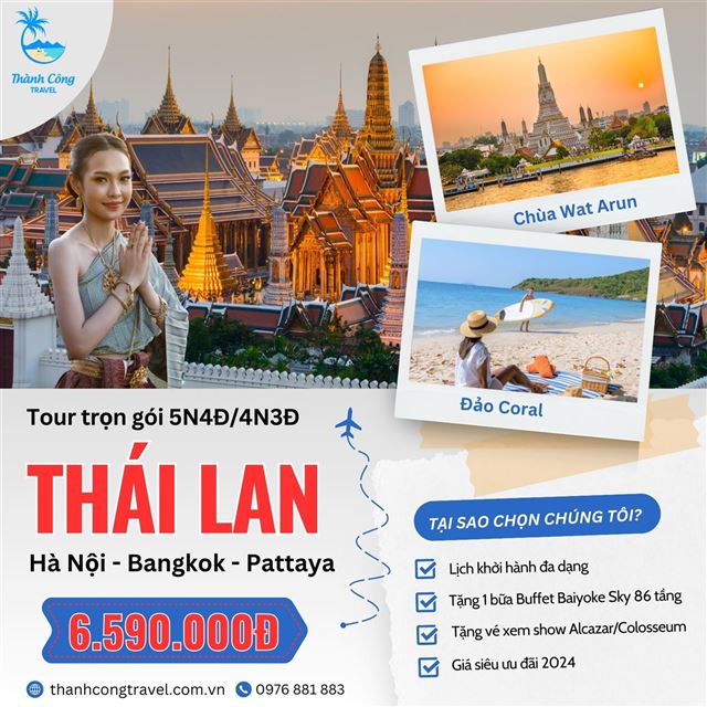 TOUR HÈ THÁI LAN ( CÓ ĐẢO CORAL) 5N4D KH T4.5.6.7.8.9 HV