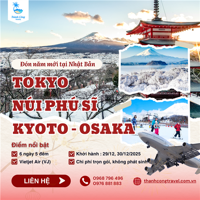Tour Tết dương: Khám phá Tokyo - Núi Phú Sĩ - Kyoto - Osaka 6N5Đ
