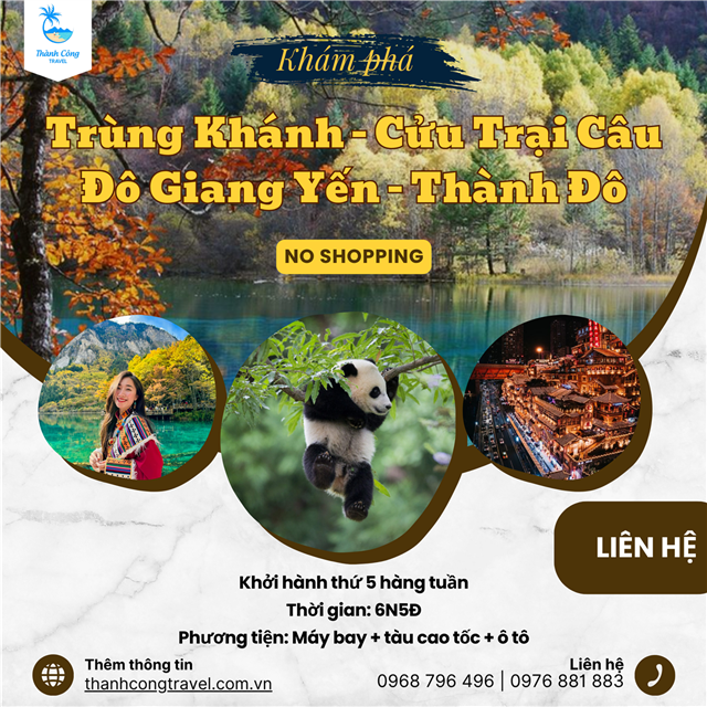 Khám phá Trùng Khánh - Cửu Trại Câu - Đô Giang Yến - Thành Đô 6N5Đ