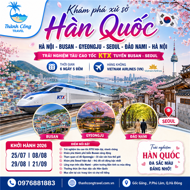 BUSAN - GYEONGJU - SEOUL -  ĐẢO NAMI: TRẢI NGHIỆM TÀU CAO TỐC KTX TUYẾN BUSAN - SEOUL 6N5Đ