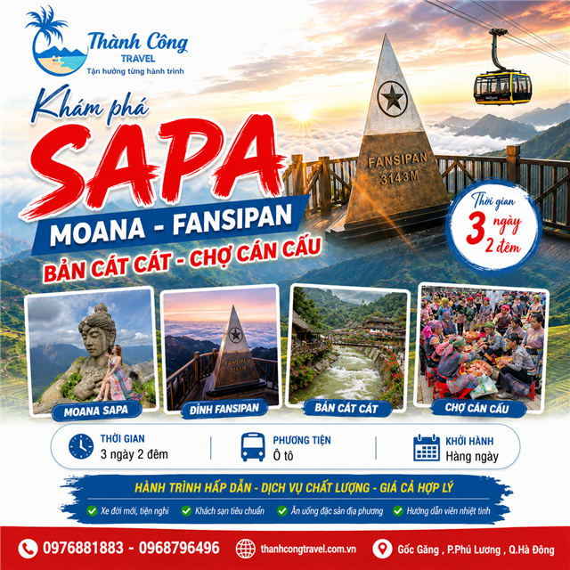 Chương trình du lịch  SAPA - MOANA - FANSIPAN- BẢN CÁT CÁT - CHỢ CÁN CẤU 3N2Đ