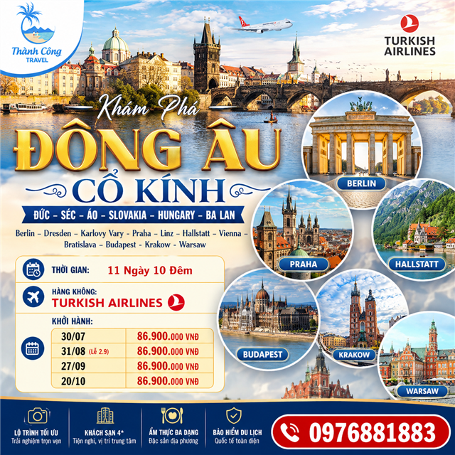 KHÁM PHÁ ĐÔNG ÂU CỔ KÍNH: ĐỨC – SÉC – ÁO – SLOVAKIA – HUNGARY - BA LAN 11N10Đ