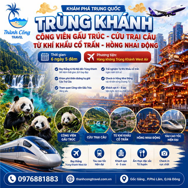TRÙNG KHÁNH – CÔNG VIÊN GẤU TRÚC - CỬU TRẠI CÂU - TỪ KHÍ KHẨU CỔ TRẤN - HỒNG NHAI ĐỘNG 6N5Đ (TOUR CỬU TRẠI CÂU)