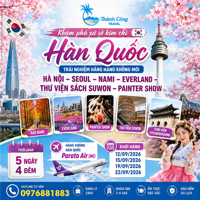 Khám phá xứ sở kim chi Hàn Quốc trải nghiệm hãng hàng không mới: HÀ NỘI – SEOUL – NAMI – EVERLAND –  THƯ VIỆN SÁCH SUWON - PAINTER SHOW 5N4Đ