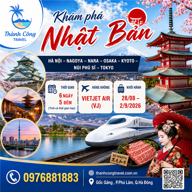 Chương trình tham quan: HÀ NỘI – NAGOYA – NARA – OSAKA – KYOTO –  NÚI PHÚ SĨ – TOKYO 6N5Đ