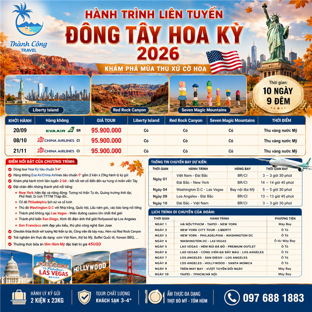MỸ ĐÔNG TÂY MÙA THU VÀNG 10 NGÀY