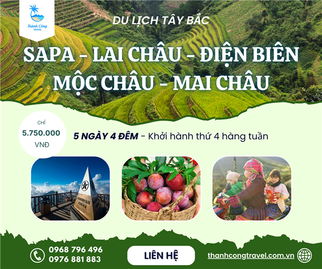 Hành Trình Vòng Cung Tây Bắc: Sapa – Lai Châu – Điện Biên – Mộc Châu – Mai Châu 5N4Đ