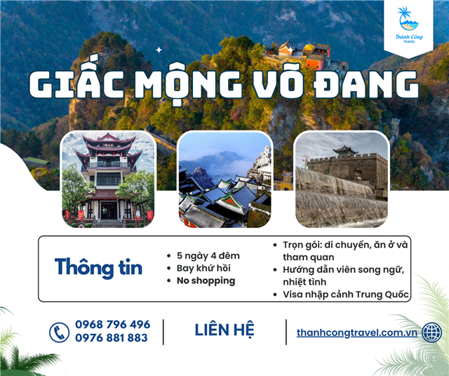 Giấc Mộng Võ Đang – Hành Trình 5N4Đ Huyền Bí, Bay Giờ Đẹp, Không Shopping