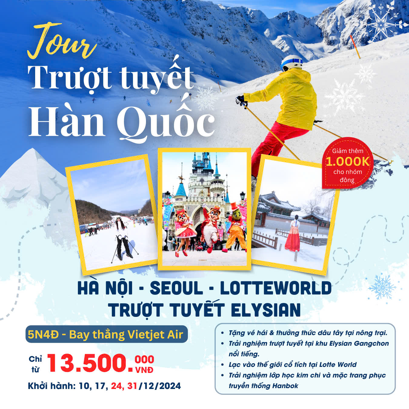 HÀ NỘI - SEOUL - LOTTE WORLD - TRƯỢT TUYẾT ELYSIAN - NAMSAN TOWER