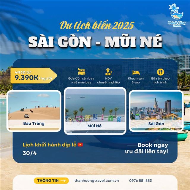 Tour lễ 30/4-1/5: Sài Gòn- Mũi Né 4N3D
