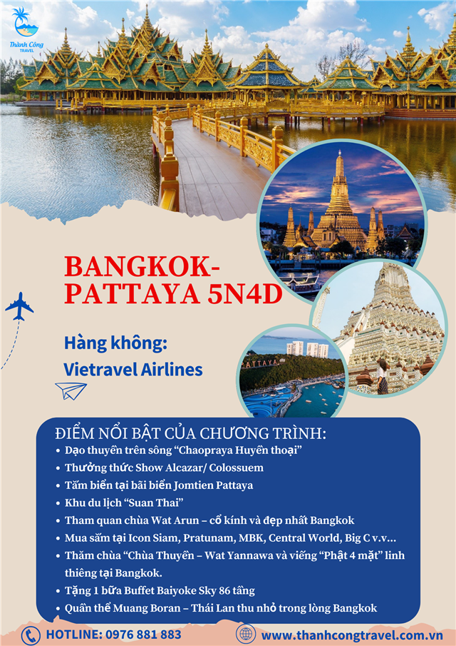 DL THÁI LAN: BANGKOK – PATTAYA 5N4D BAY VIETTRAVEL