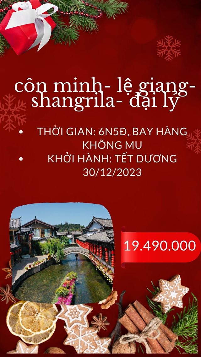 TOUR TẾT TRUNG QUỐC: CÔN MINH - LỆ GIANG – SHANGRI LA – ĐẠI LÝ 6N5Đ- bay hàng không MU